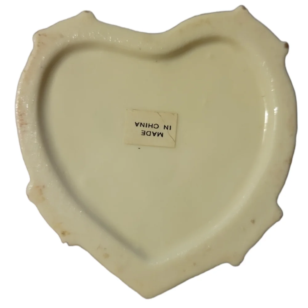 Vtg Heart Bow Trinket Box Gold Accents